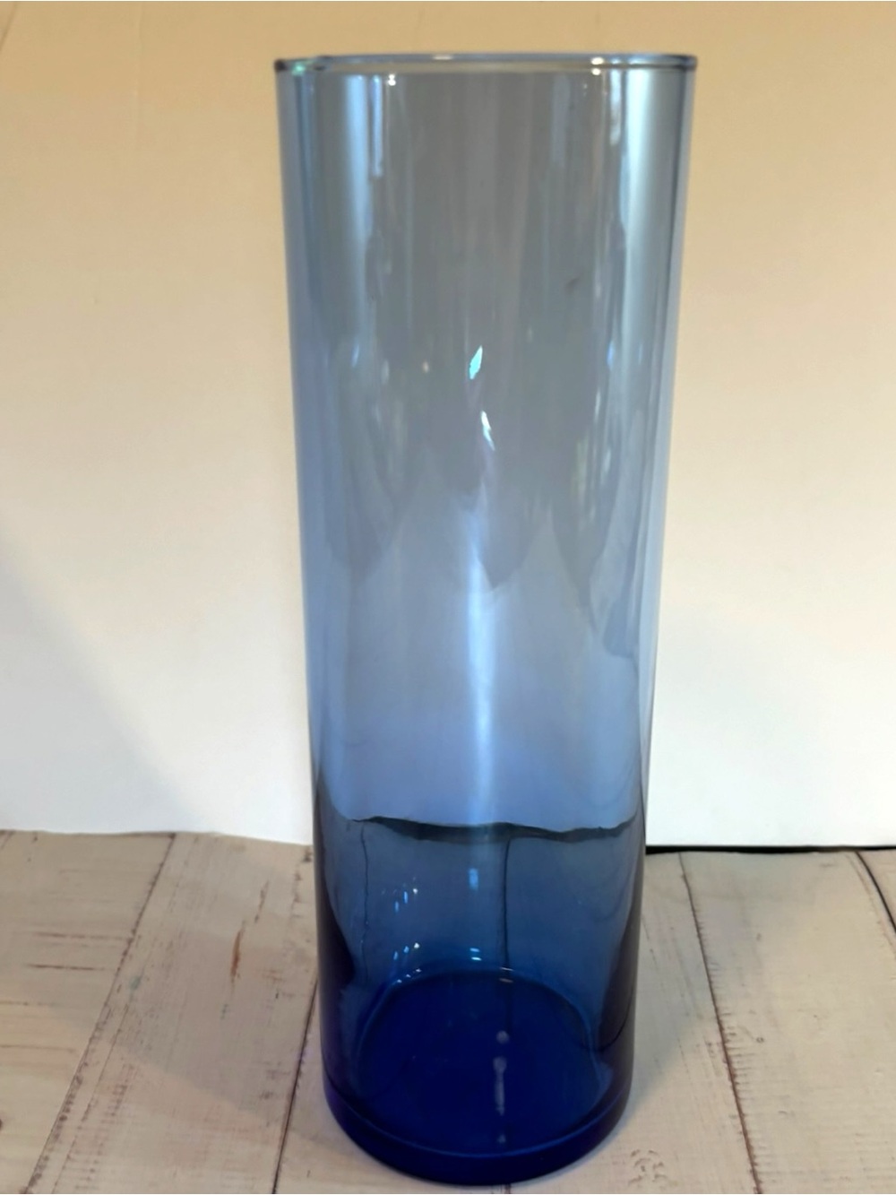 Libbey Cobalt Blue Glass Cylinder Vase 10.5" Tall Vintage Ombre W/ Original Tag